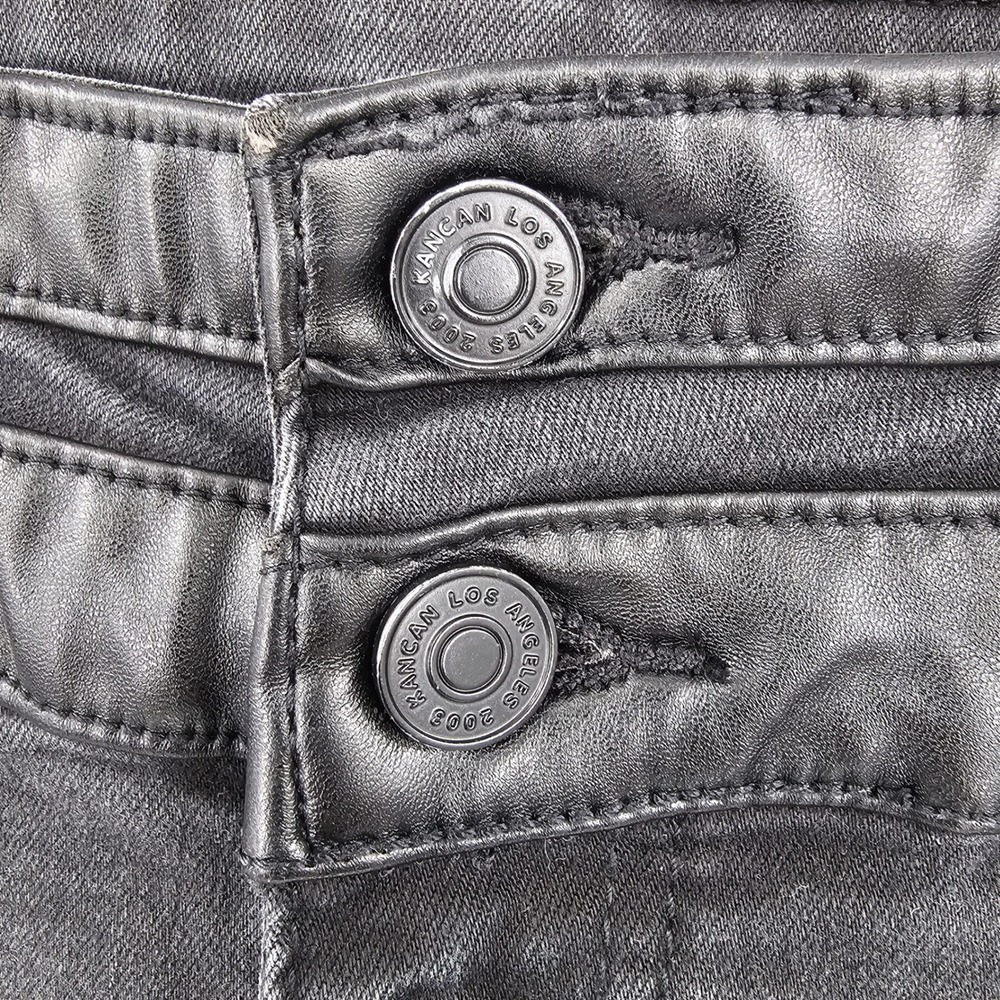 KanCan Jeans Womens 13/30 Black Flared Denim Pants High Rise Faux Leather Trim - Picture 3 of 12